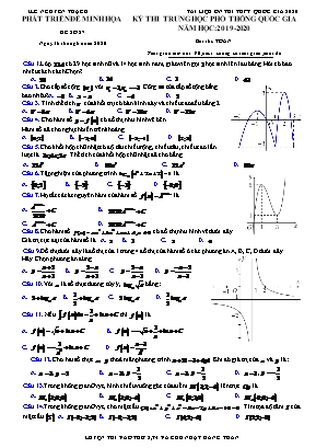 Đề thi THPT Quốc gia môn Toán - Đề số 87 - Năm học 2019-2020 - Lê Nguyên Thạch (Có đáp án)